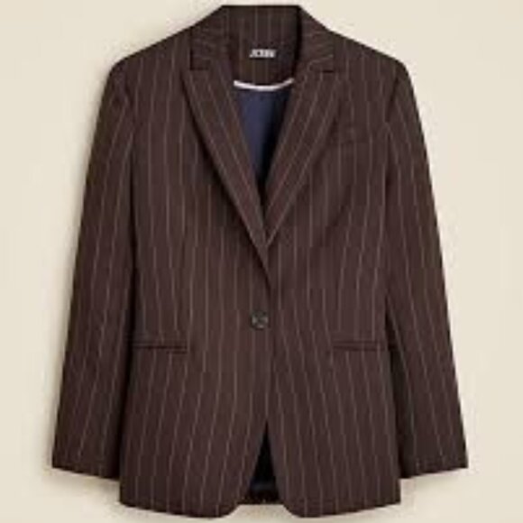 Jcrew Collection Wool blend Blazer & wide-leg in chocolate brown pinstripe, NWT - Picture 1 of 6